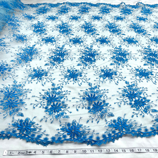 Floral Lace Fabric Embroidered on 100% Polyester Net Mesh | Lace USA