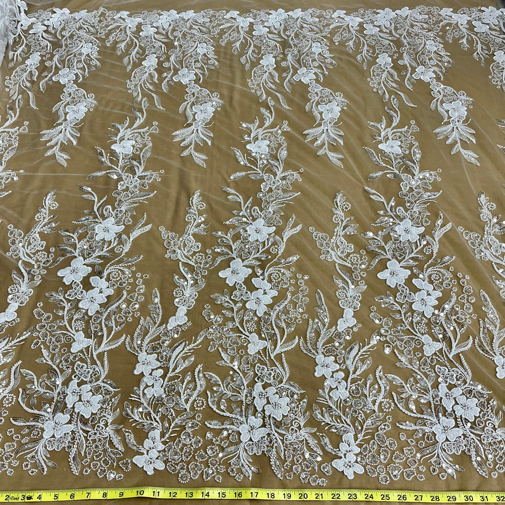 Beaded Lace Fabric Embroidered on 100% Polyester Net Mesh | Lace USA