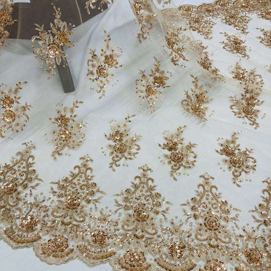 Beaded Lace Fabric Embroidered on 100% Polyester Net Mesh | Lace USA - GD-88