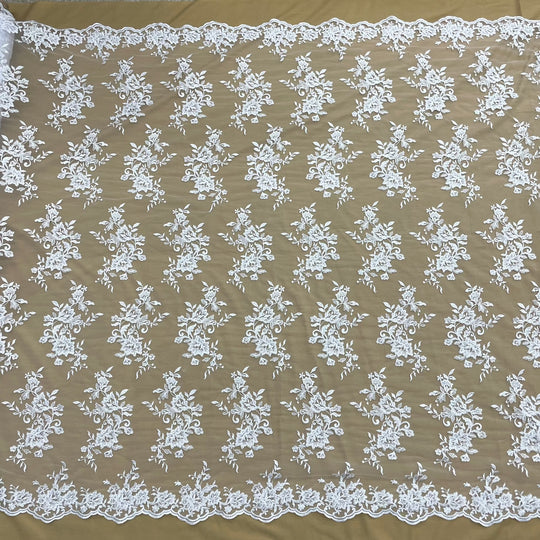 Corded Bridal Lace Fabric Embroidered on 100% Polyester Net Mesh | Lace USA - 97154W