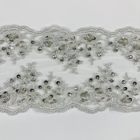 Double Sided Beaded Lace Trimming Embroidered on 100% Polyester Net Mesh. Lace USA