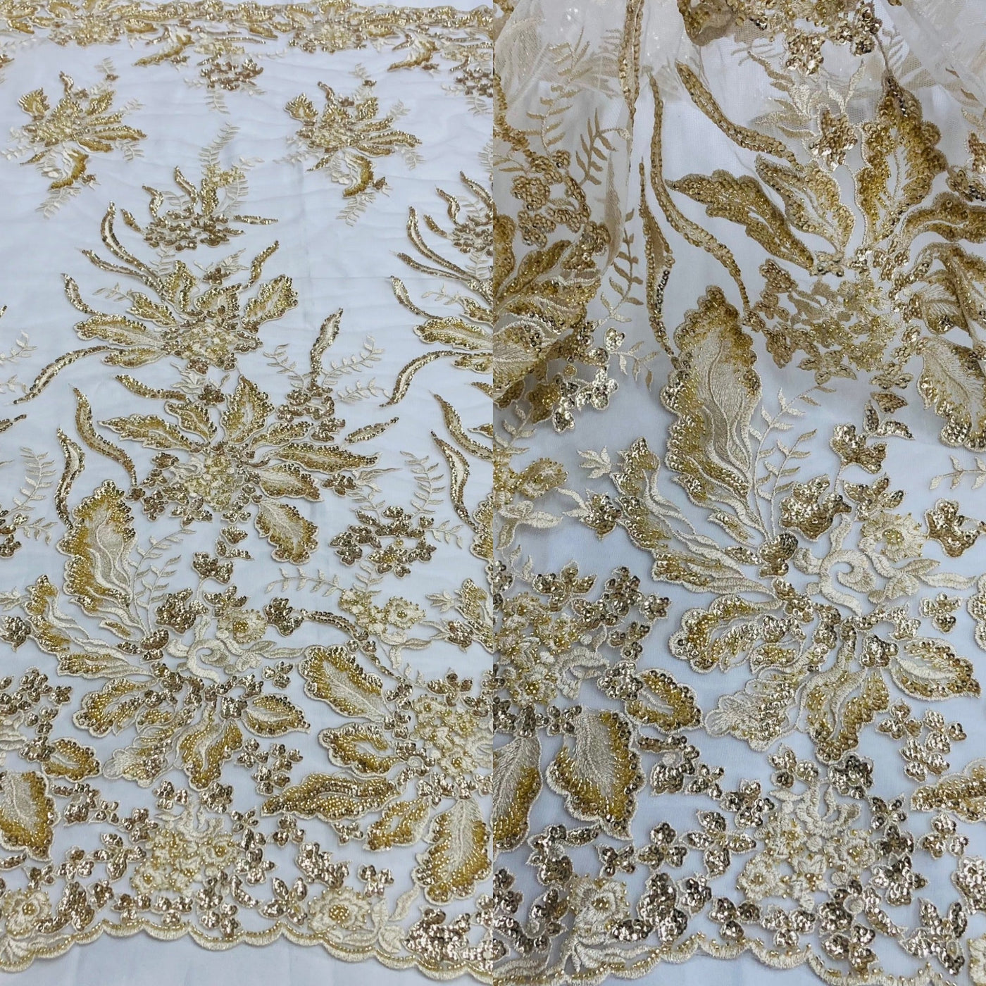 Beaded Lace Fabric Embroidered on 100% Polyester Net Mesh | Lace USA - GD-68321