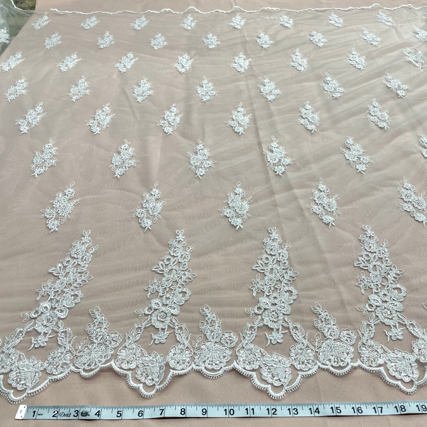 Beaded & Corded Bridal Lace Fabric Embroidered on 100% Polyester Net Mesh | Lace USA