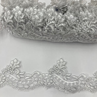 Corded Lace Trimming Embroidered on Poly. Net Mesh. Lace USA