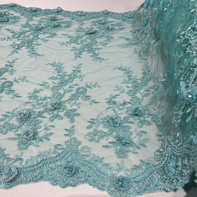 Beaded Double Sided 3D Floral Lace Trimming Embroidered on 100% Polyester Net Mesh | Lace USA