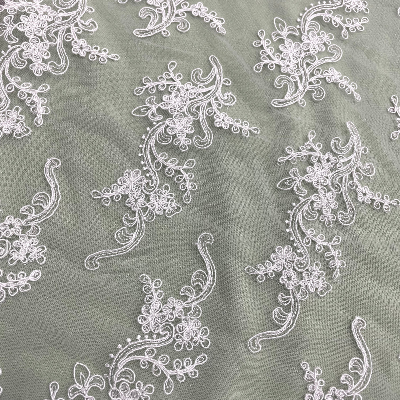 Corded Bridal Lace Fabric Embroidered on 100% Polyester Net Mesh | Lace USA