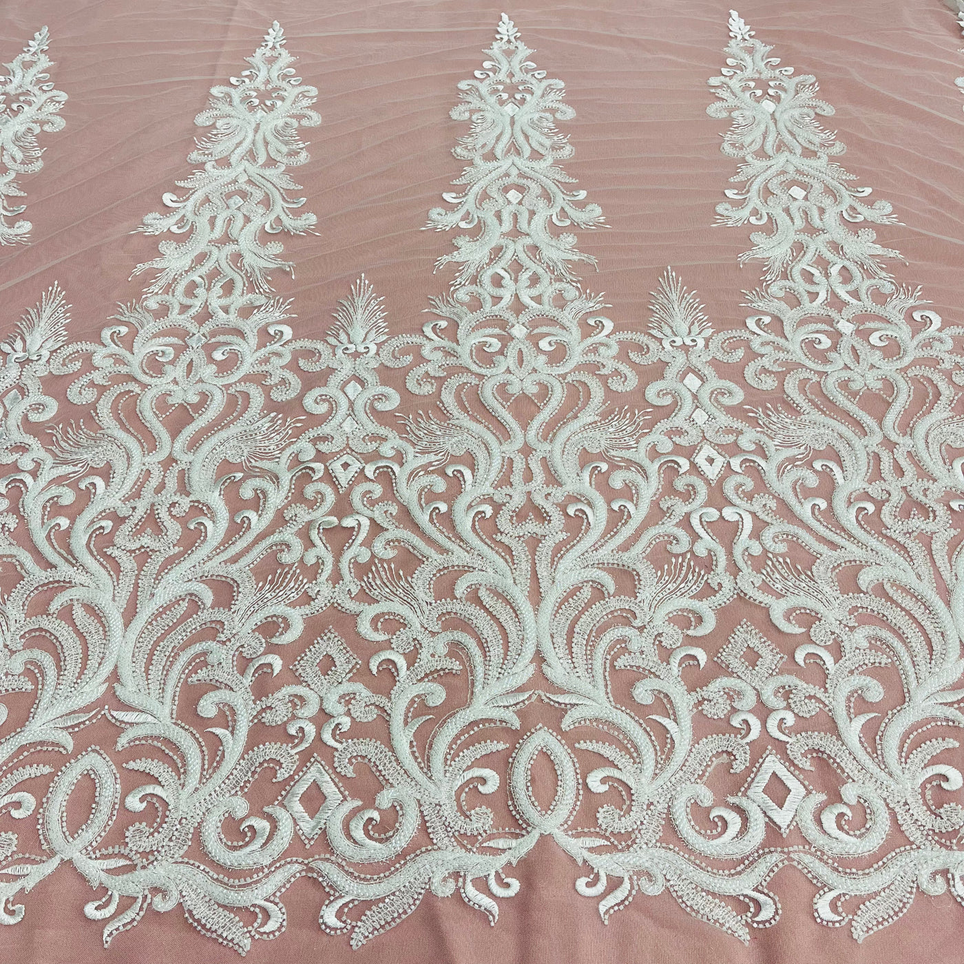 Beaded Lace Fabric Embroidered With Fuzzy Thread on 100% Polyester Net Mesh | Lace USA