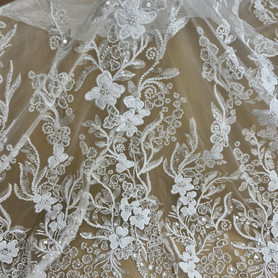 Beaded Lace Fabric Embroidered on 100% Polyester Net Mesh | Lace USA