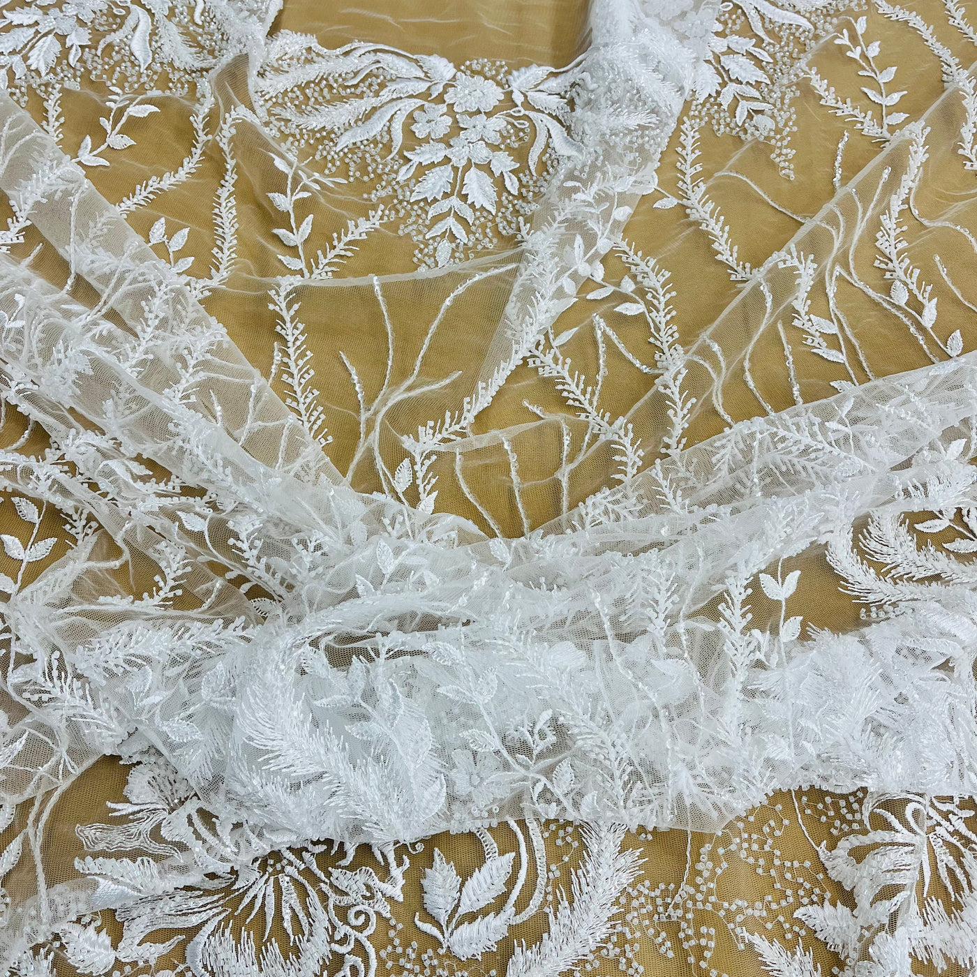 Beaded Lace Fabric Embroidered on 100% Polyester Net Mesh | Lace USA