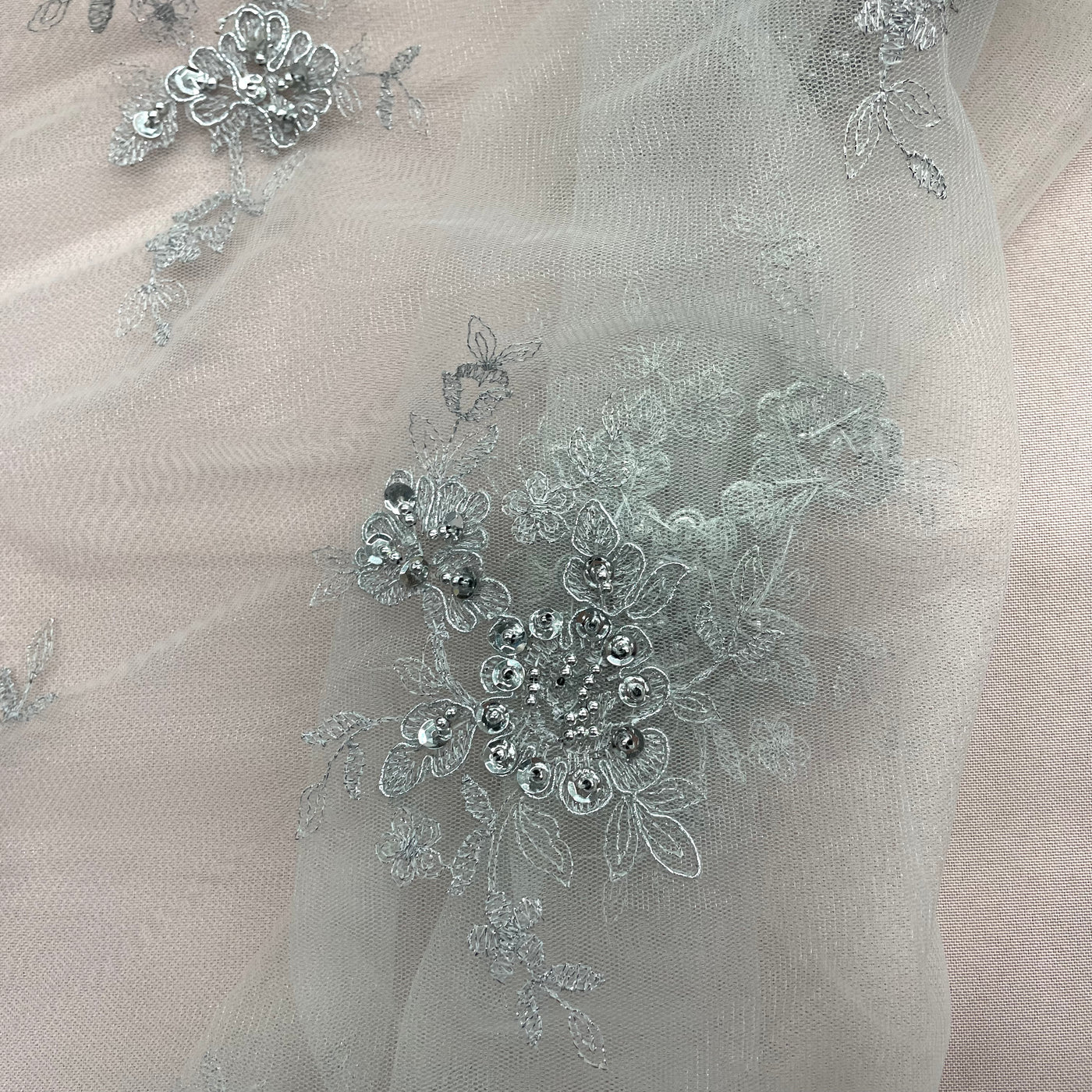 Beaded & Corded Bridal Lace Fabric Embroidered on 100% Polyester Net Mesh | Lace USA