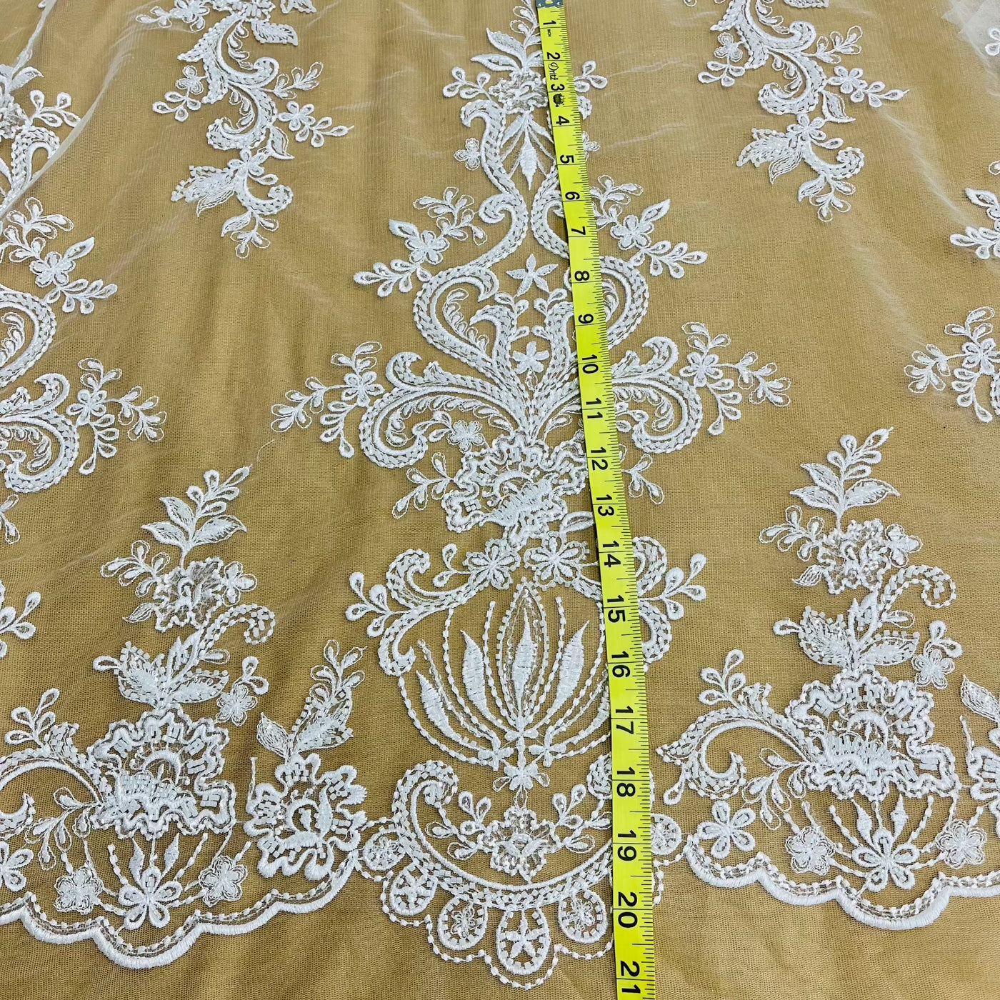 Beaded Lace Fabric Embroidered on 100% Polyester Net Mesh | Lace USA - GD-12186 White