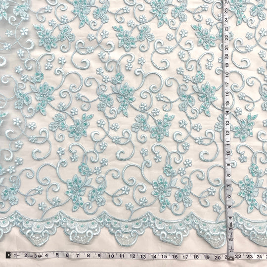 Beaded & Corded Bridal Fabric Lace Embroidered on 100% Polyester Net Mesh | Lace USA