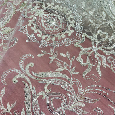 Beaded Lace Fabric Embroidered on 100% Polyester Net Mesh | Lace USA