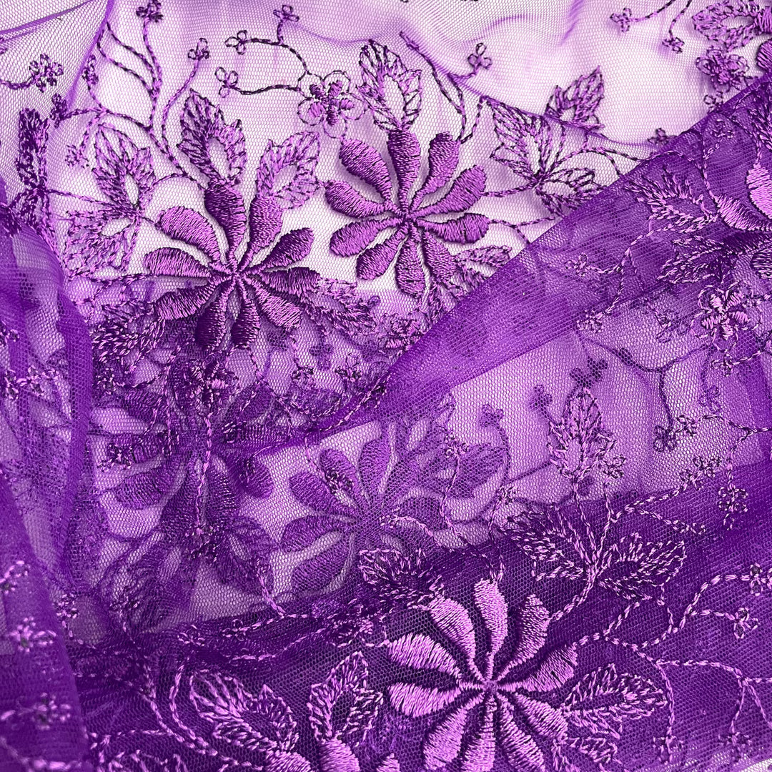 Floral Lace Fabric Embroidered on 100% Polyester Net Mesh | Lace USA