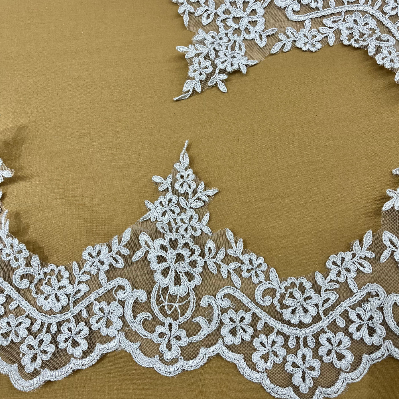 Corded Lace Trimming Embroidered on 100% Polyester Net Mesh | Lace USA