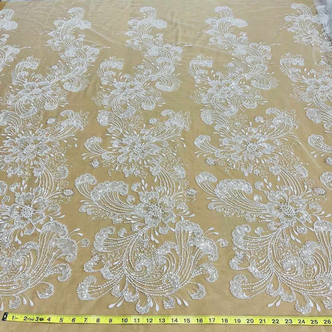 Beaded Lace Fabric Embroidered on 100% Polyester Net Mesh | Lace USA