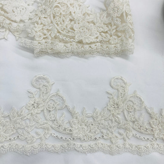 Beaded & Corded Lace Trimming Embroidered on 100% Polyester Net Mesh | Lace USA