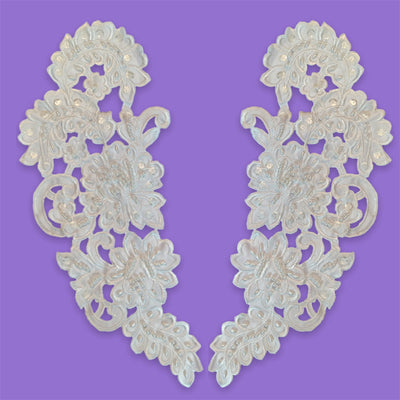 Beaded Lace Applique Embroidered on 100% Polyester Satin | Lace USA