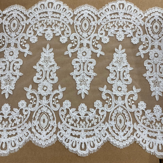 Double Sided, Corded & Embroidered Trimming on Mesh Net. Lace Usa