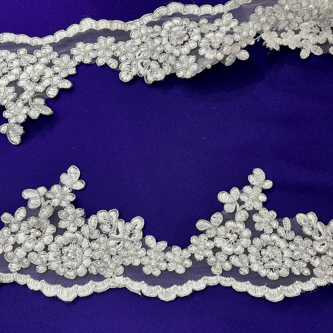 Beaded & Corded Lace Trimming Embroidered on 100% Polyester Net Mesh | Lace USA