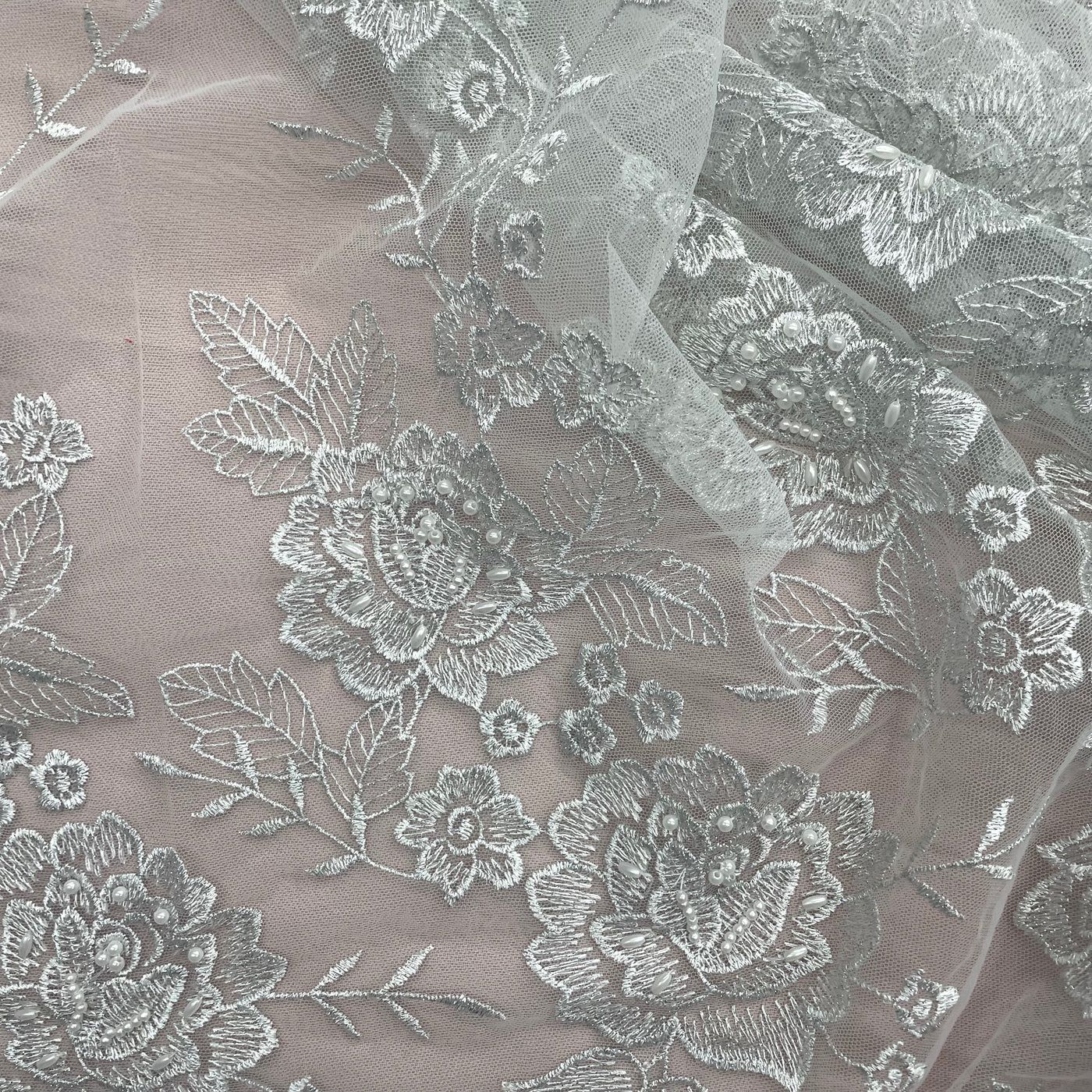 Beaded Lace Fabric Embroidered on 100% Polyester Net Mesh | Lace USA