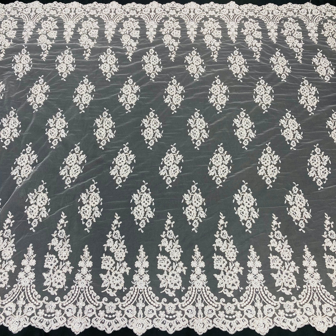 Beaded & Corded Lace Fabric Embroidered on 100% Polyester Net Mesh | Lace USA