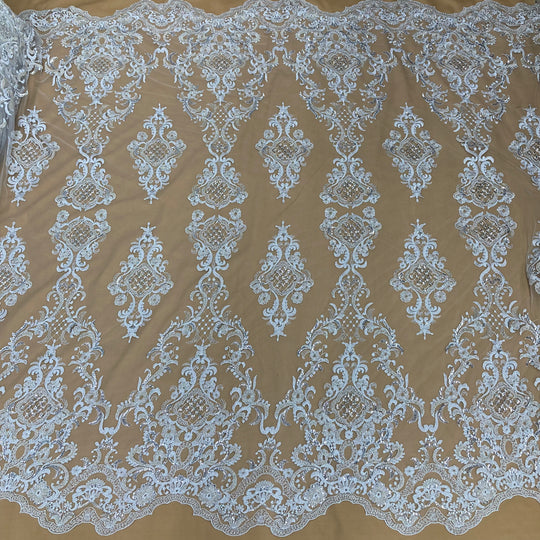 Beaded Lace Fabric Embroidered on 100% Polyester Net Mesh | Lace USA - 73027W-HB