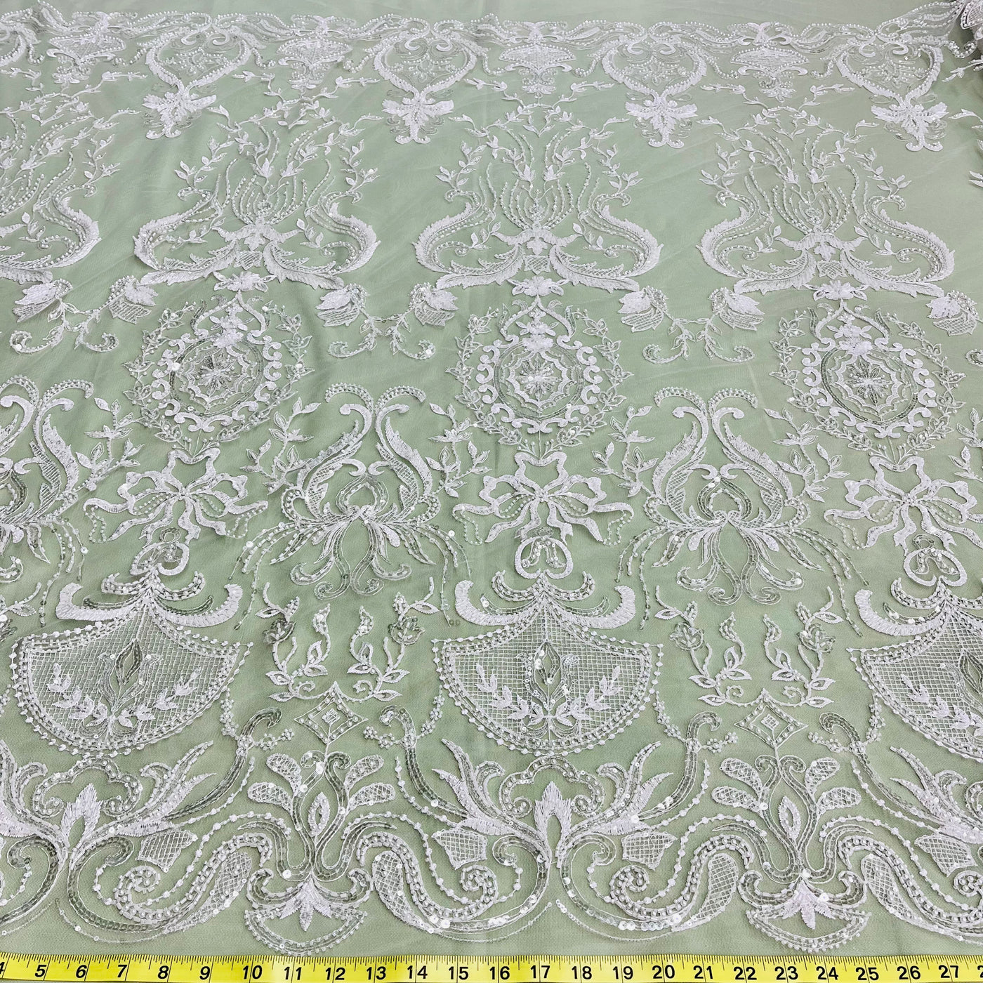 Beaded Lace Fabric Embroidered on 100% Polyester Net Mesh | Lace USA