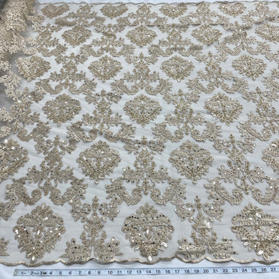 Beaded Lace Fabric Embroidered on 100% Polyester Net Mesh | Lace USA