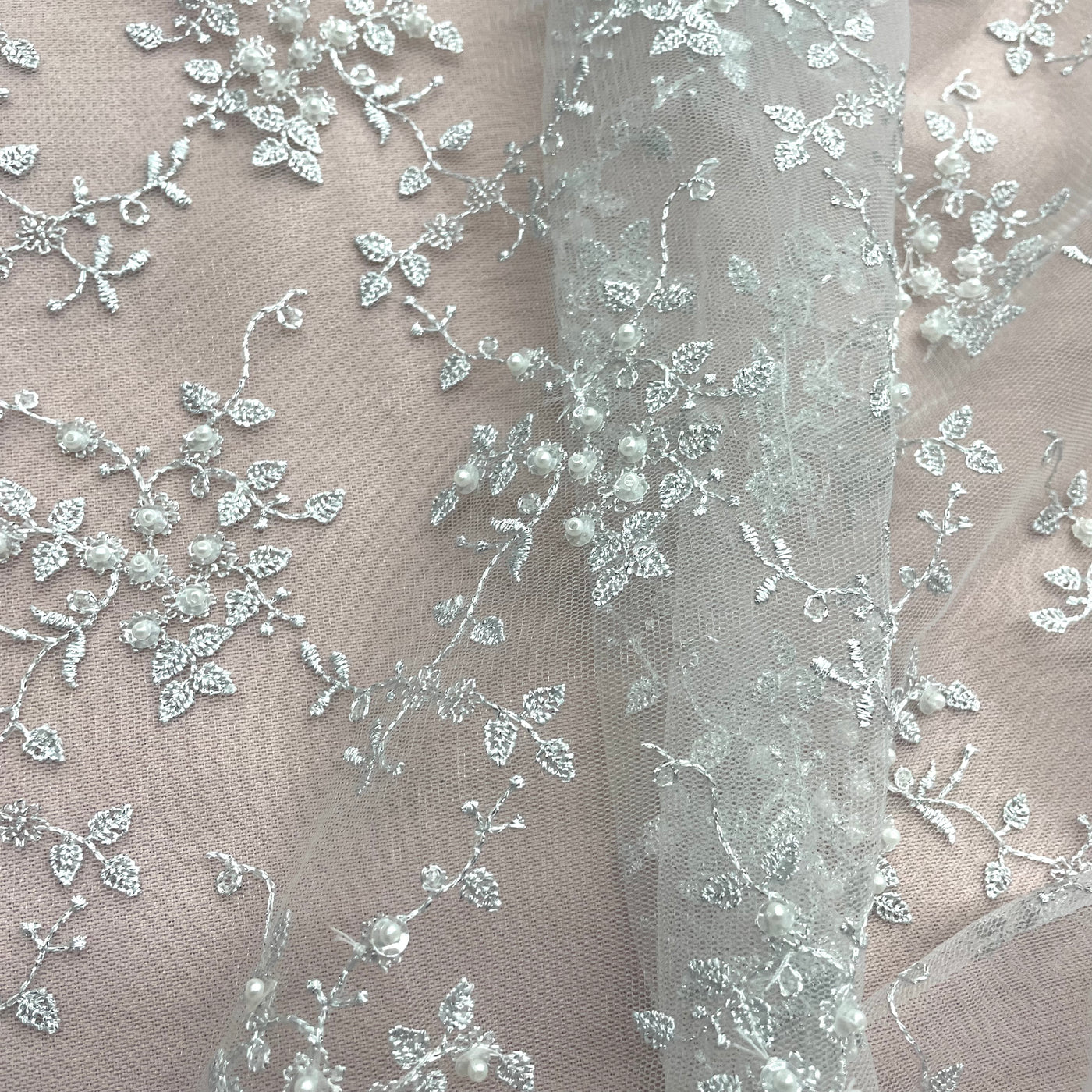 Beaded Lace Fabric Embroidered on 100% Polyester Net Mesh | Lace USA