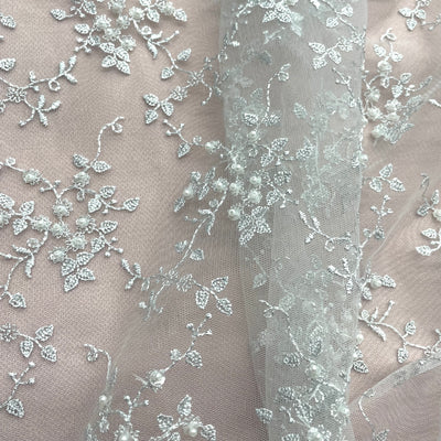 Beaded Lace Fabric Embroidered on 100% Polyester Net Mesh | Lace USA