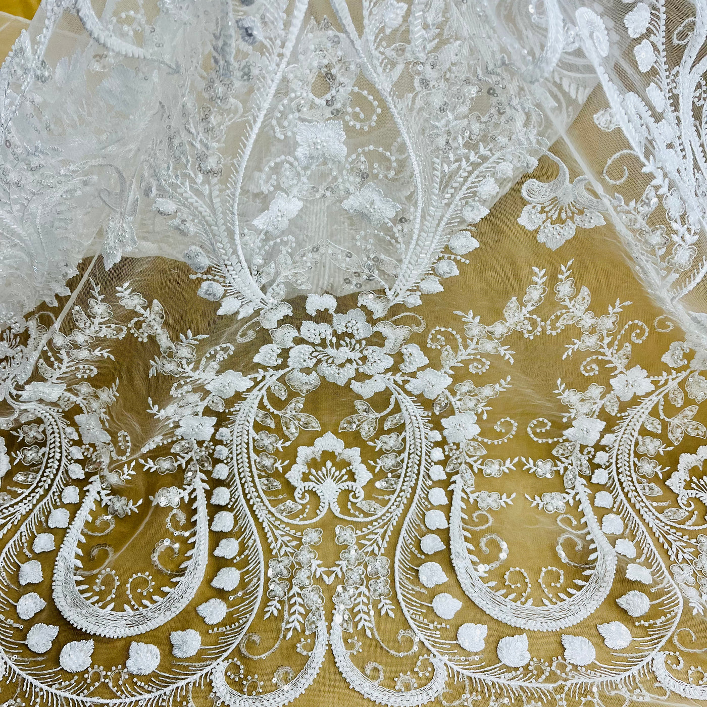 Beaded Lace Fabric Embroidered on 100% Polyester Net Mesh | Lace USA