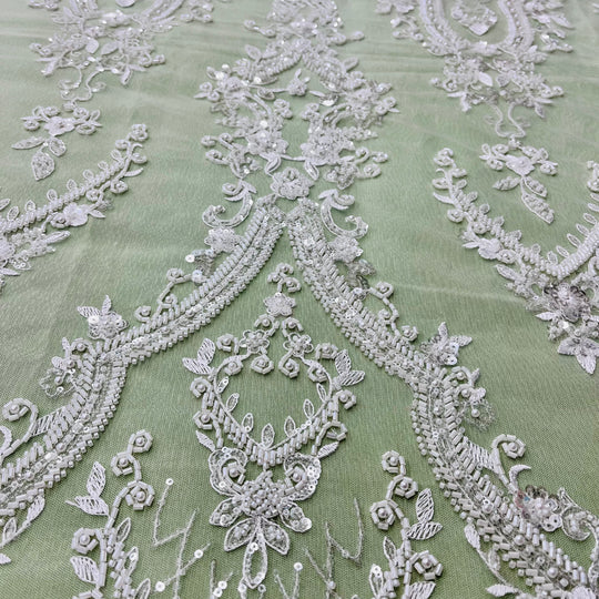 Beaded Lace Fabric Embroidered on 100% Polyester Net Mesh | Lace USA