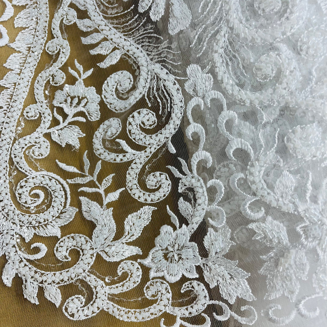 Beaded Lace Fabric Embroidered on 100% Polyester Net Mesh | Lace USA