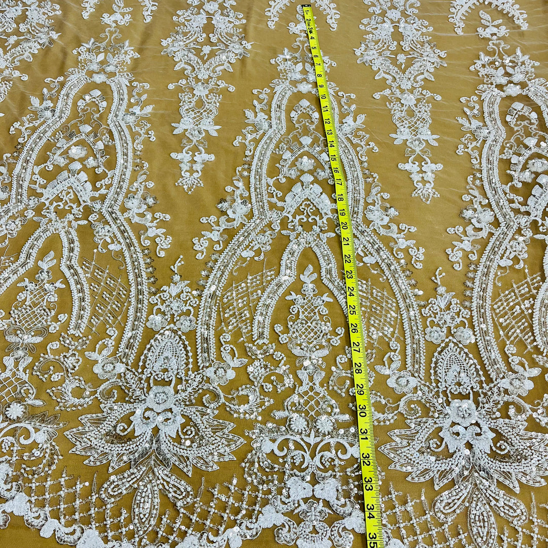 Beaded Lace Fabric Embroidered on 100% Polyester Net Mesh | Lace USA