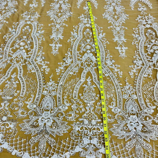 Beaded Lace Fabric Embroidered on 100% Polyester Net Mesh | Lace USA