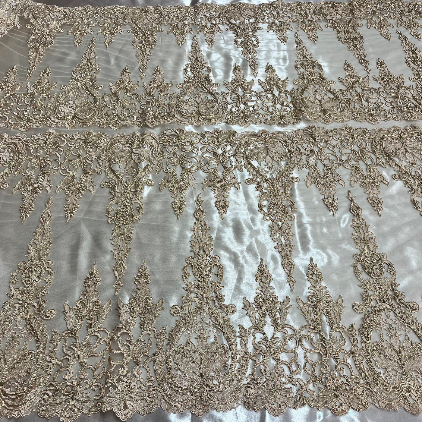 Corded Bridal Lace Fabric Embroidered on 100% Polyester Net Mesh | Lace USA