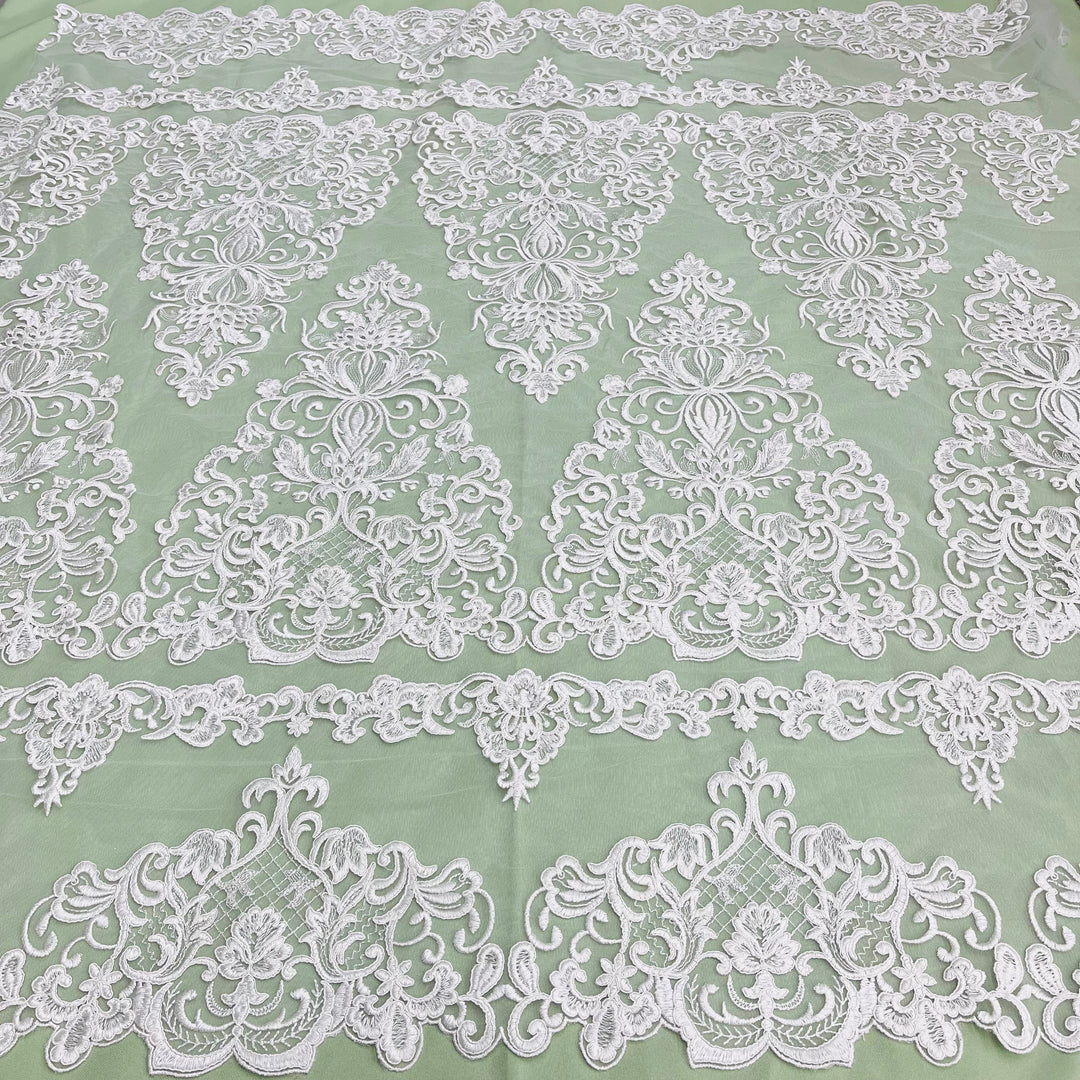 Corded Bridal Lace Fabric Embroidered on 100% Polyester Net Mesh | Lace USA