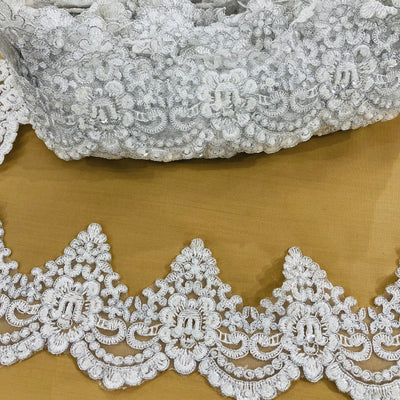 Beaded & Corded Lace Trimming Embroidered on 100% Polyester Net Mesh | Lace USA