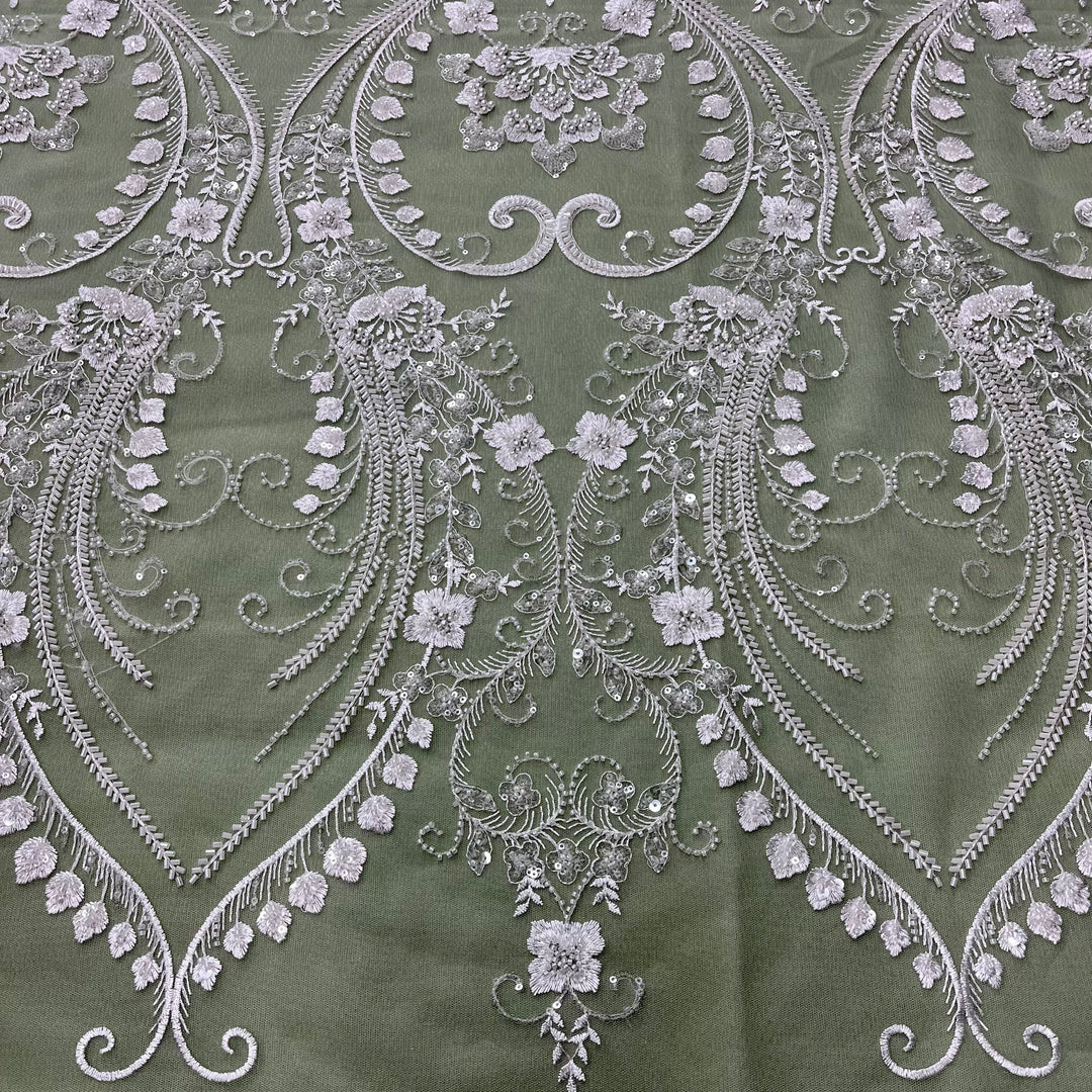 Beaded Lace Fabric Embroidered on 100% Polyester Net Mesh | Lace USA