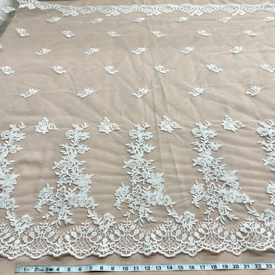 Beaded & Corded Bridal Lace Fabric Embroidered on 100% Polyester Net Mesh | Lace USA