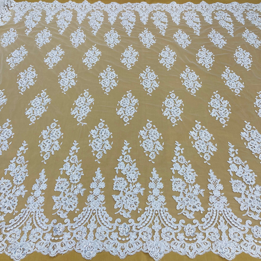 Beaded & Corded Lace Fabric Embroidered on 100% Polyester Net Mesh | Lace USA