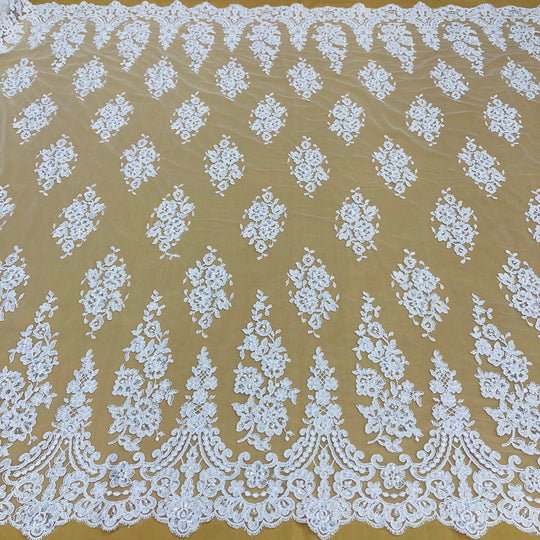 Beaded & Corded Lace Fabric Embroidered on 100% Polyester Net Mesh | Lace USA