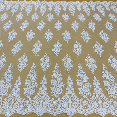 Beaded & Corded Lace Fabric Embroidered on 100% Polyester Net Mesh | Lace USA