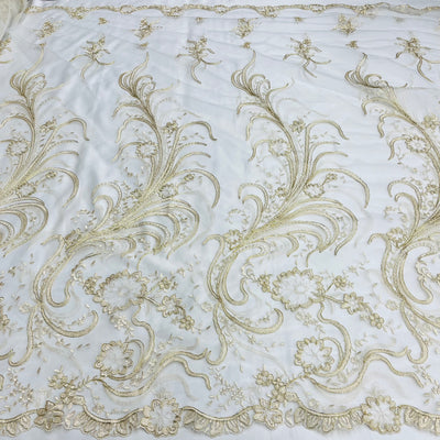 Corded Bridal Lace Fabric Embroidered on 100% Polyester Net Mesh | Lace USA