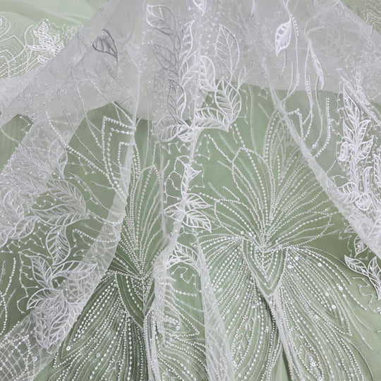Beaded Lace Fabric Embroidered on 100% Polyester Net Mesh | Lace USA - GD-2918