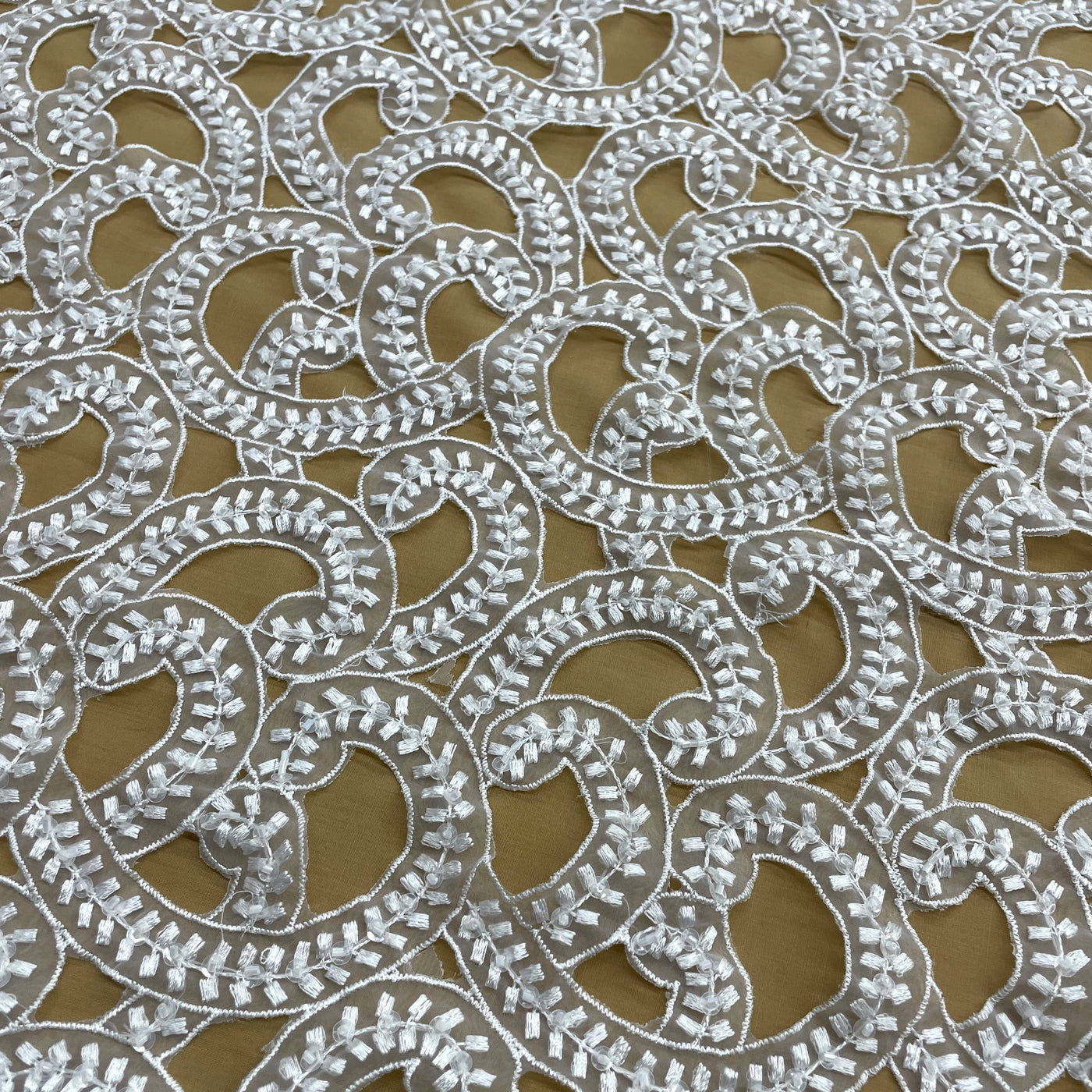 Beaded Lace Fabric Embroidered on 100% Polyester Organza | Lace USA