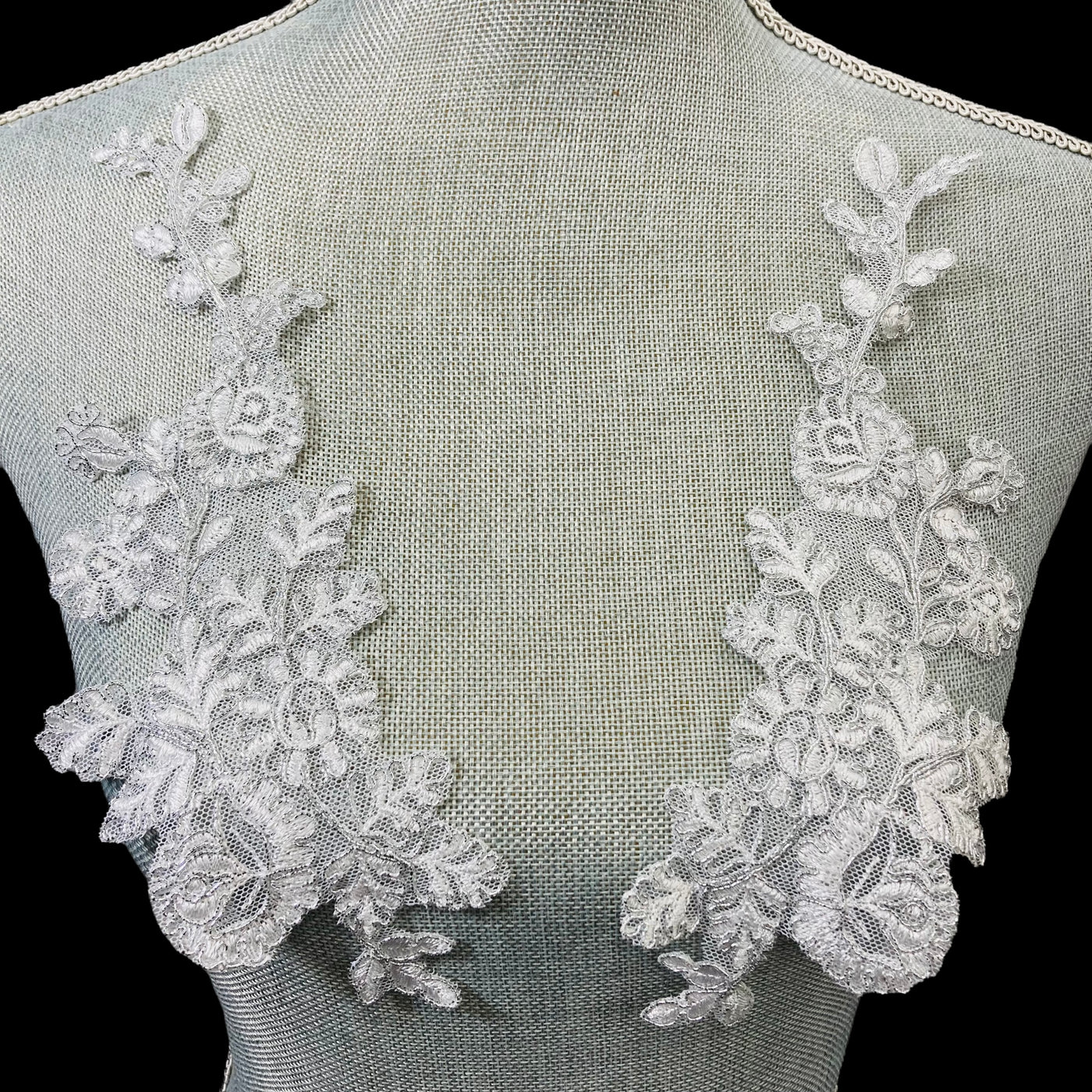 Corded Floral Applique Embroidered on 100% Polyester Net Mesh | Lace USA