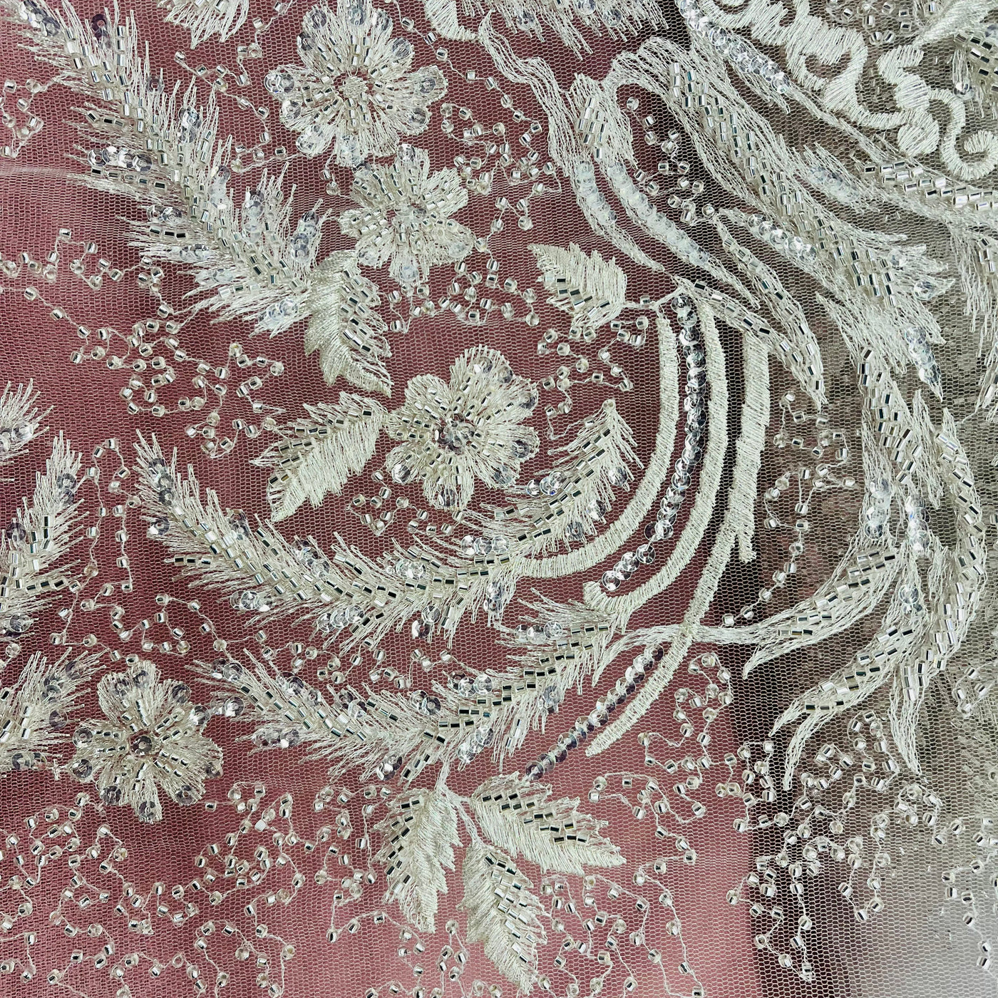 Beaded Lace Fabric Embroidered on 100% Polyester Net Mesh | Lace USA