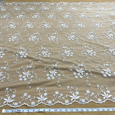 Corded Bridal Lace Fabric Embroidered on 100% Polyester Net Mesh | Lace USA